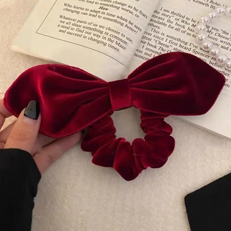 Vintage Soft Black Velvet Bow Scrunchies Elastic Hair Ties Gentle No Pull Elegant Hair Accessories for Women Girls Gift красный