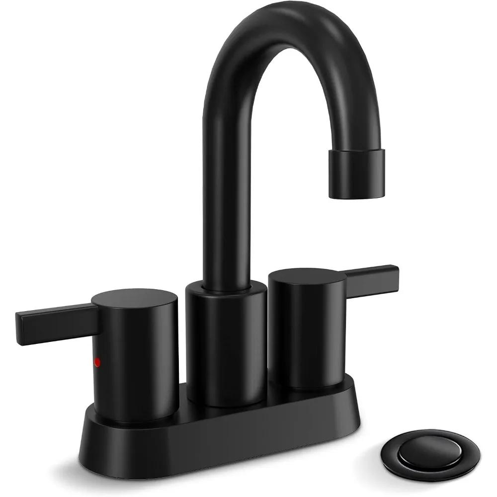 2 Handle Centerset Matte Black Lead-Free Modern Bathroom Faucet, 4 Inch 360 Swivel Spout 2-3 Hole RV Bathroom Vanity Sink Faucet