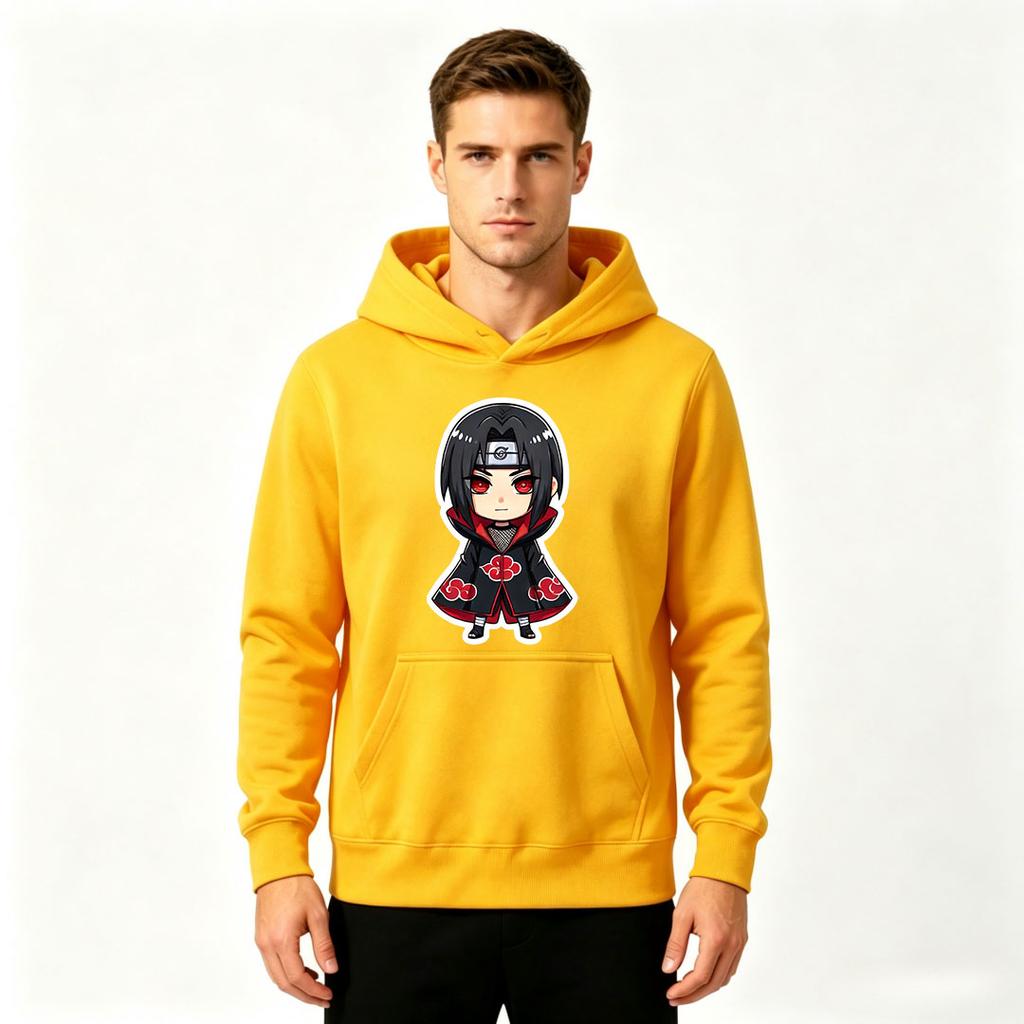 Men's Printed Pullover Hoodie, Anime Chibi Uchiha Itachi Pattern Casual Hooded Sweatshirt for Daily Wear
