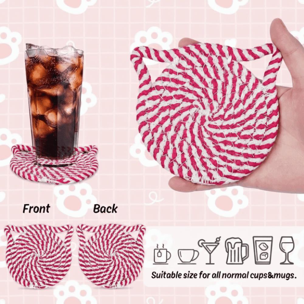 4/8 Pcs Woven Cotton Drink Coasters Non-Slip Base Absorbent Coasters  Kitchen Accessories