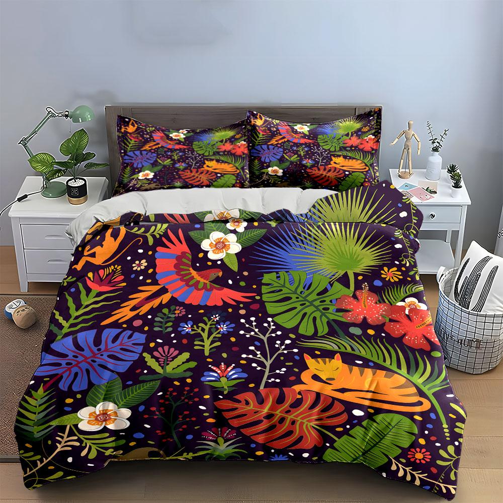 Tropical Jungle Wildlife Design Set  Kid's and Adults' Bedroom Decor, Exquisite Three-piece Bedding Set Gift