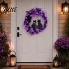 Halloween Store Decoration Lights Floral Garland with String Lights Black Cat Silhouette Door Wreath Wreath for Front Indoor Outdoor Wall
