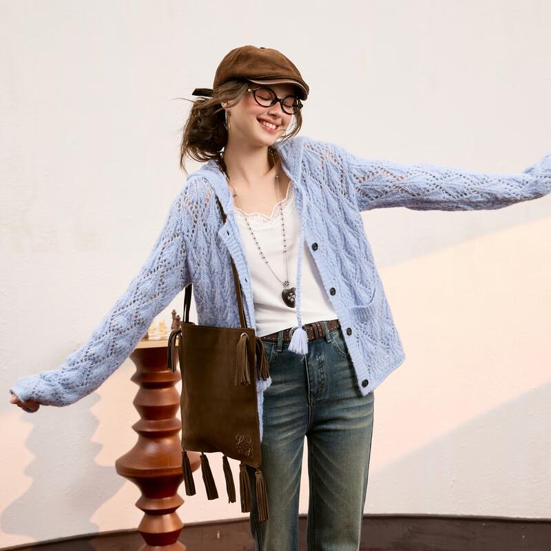 

Sancai 2025 Autumn Retro Hollow Knit Hooded Cardigan XL 170/92A