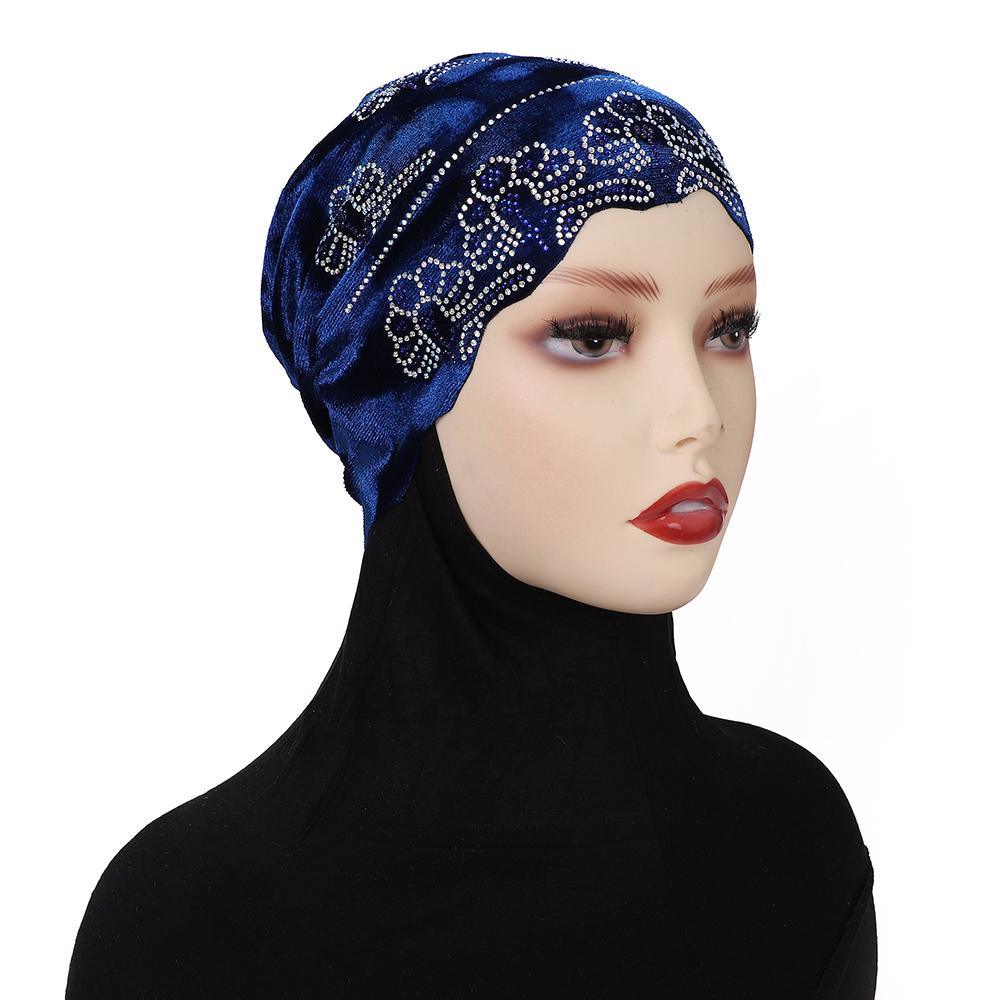 Diamonds Undercap Stretchy Hijab Plain Soft Bonnet Muslim Women Elastic Flannel Inner Hijab Turban Islam Underscarf