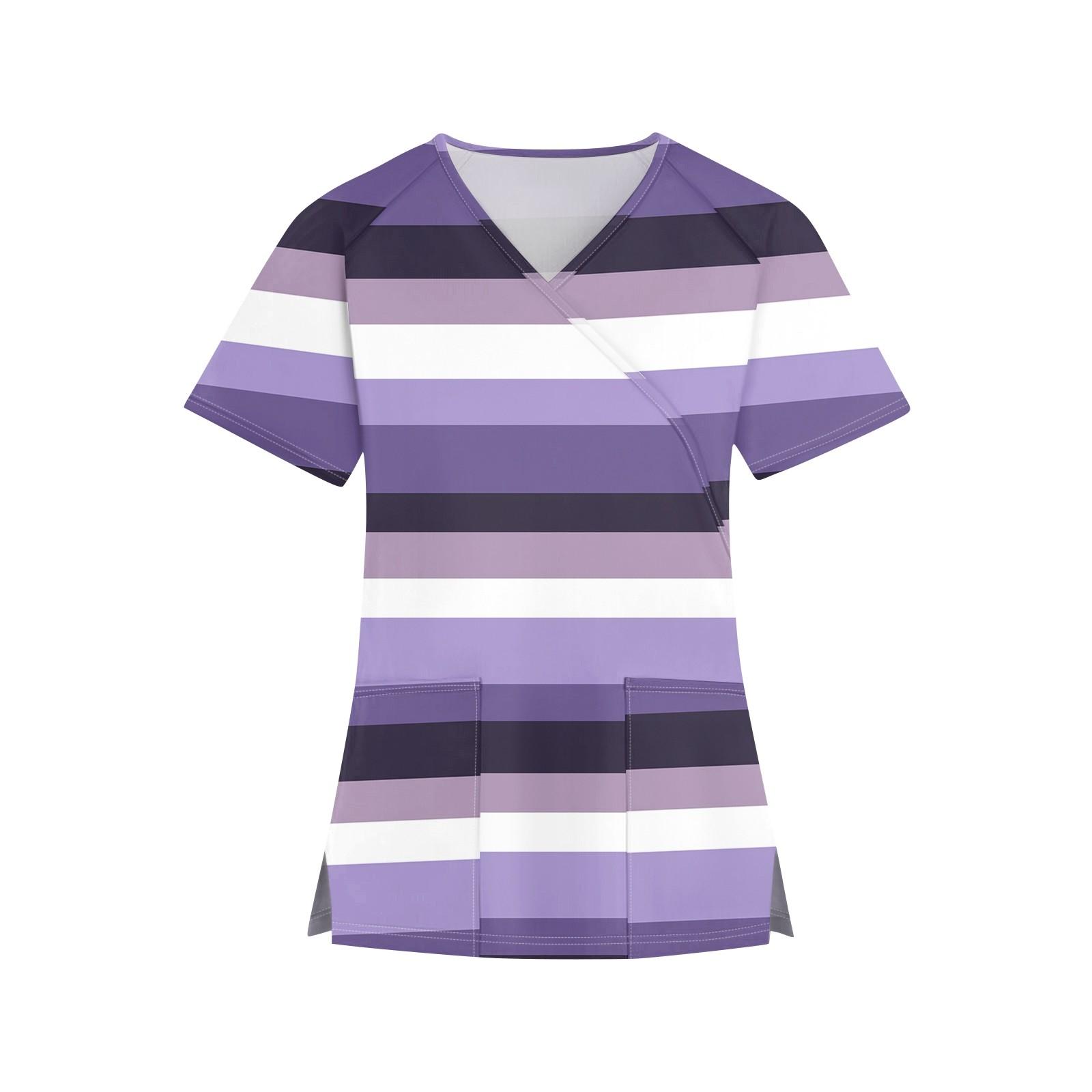 

Женская мода с V-образным вырезом и принтом, короткий рукав, рабочая одежда с карманами XL винный