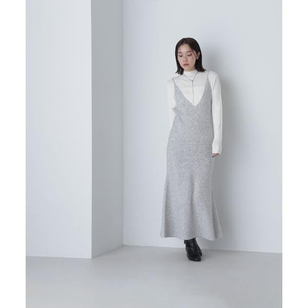 Beauty Casual Dress Knit Cami Dress Set for Blue X Charcoal [Natural Basics] Women,