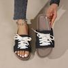 Large size woven one-word lace-up slippers women's new flat-heeled sandals platform beach shoes