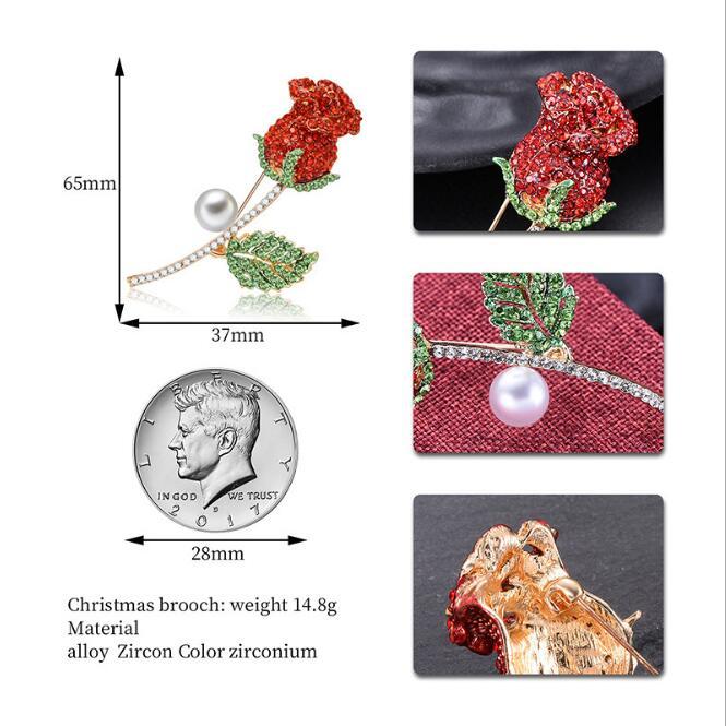 New Hot Beautiful Crystal Trendy Rose Red Flower Brooch Pins Jewelry Women Alloy Brooches Accessories Jewelry Gfit