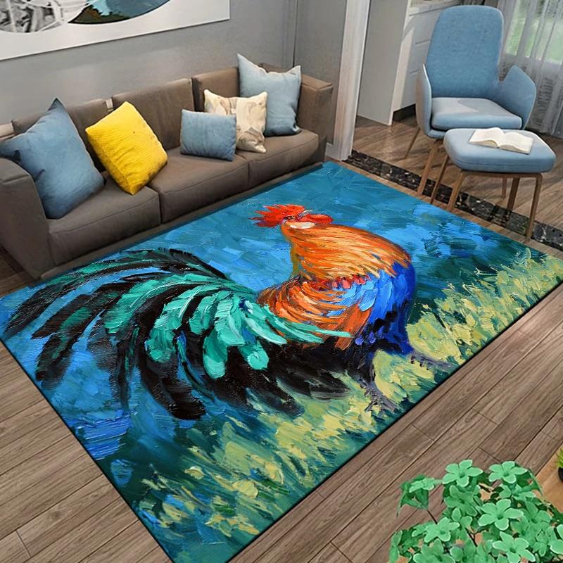 Rooster and Hen Chicken Pattern Carpet Living Room Decoration Rugs for Bedroom Sofa Doormat Decor Non-slip Home Coffee Table Mat