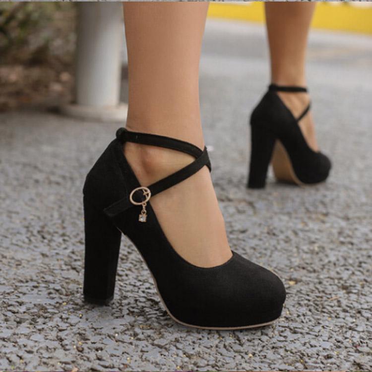 

Q/Женские туфли на высоком каблуке, элегантные замшевые однотонные туфли на водонепроницаемой платформе, на толстом каблуке, большой размер, на низком каблуке 42 чёрный