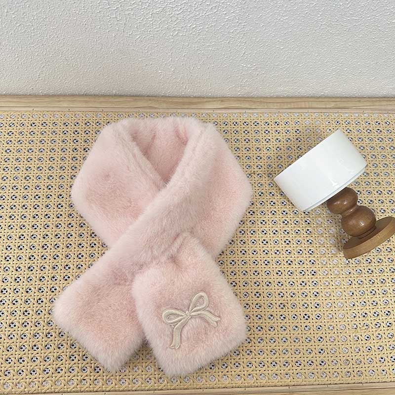 

New Korean Style Kids Scarf Embroidered Bow Sweet Girls Winter Thick Warm Neck Warmer Baby Neck Gaiter Gift Fashion Decoration 73x10CM 2-8Y&POLYESTER рожевий