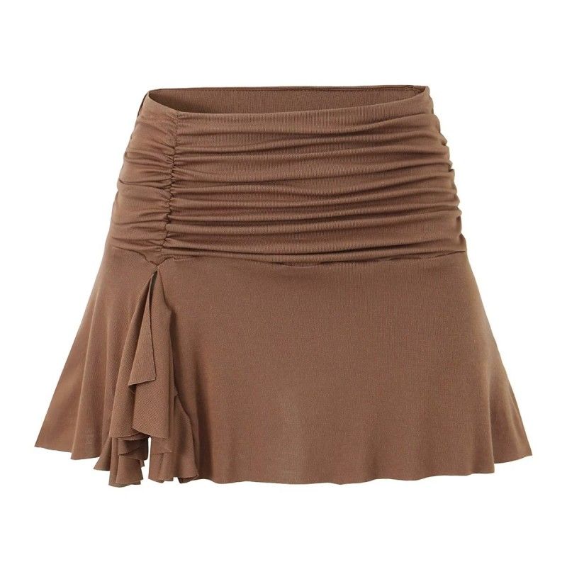 

Super Popular Fashion Pure Desire to Show Figure Ruched Mini Skirt Coffee(High quality) S