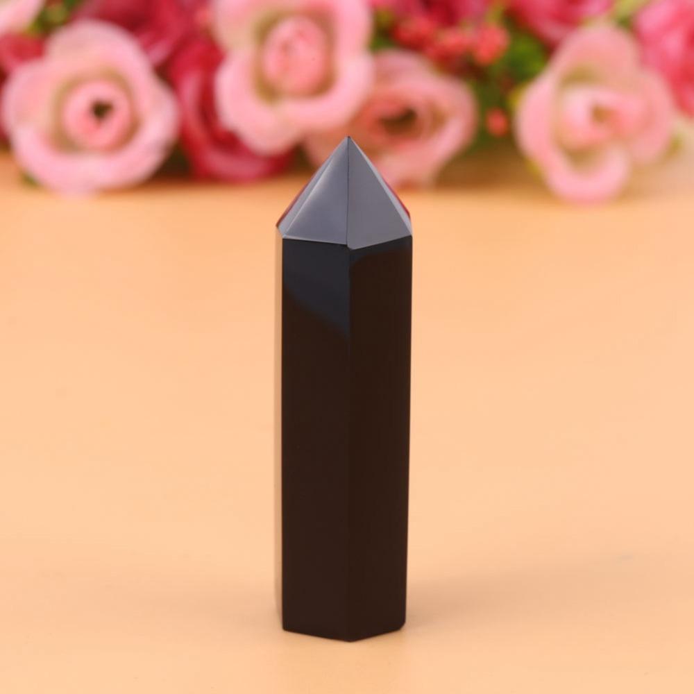 Black Obsidian Crystal Wand Faceted Prism Hexagonal Pointed Wand Gemstone Crystal Home Decor