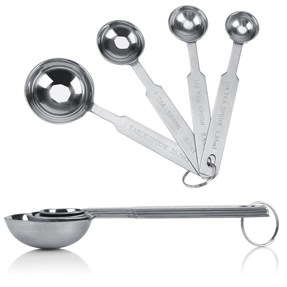 4Pcs Measurement Scale Metal Spoons Rustless Steel Kitchen Spoons Coffee Spoons Cooking Use