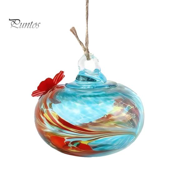Nectar Storage Feeder Blown Glass Hummingbird Feeder, Outdoor Hanging Colorful Hand-blown with Two Flower Feeding Ports for Garden Backyard
