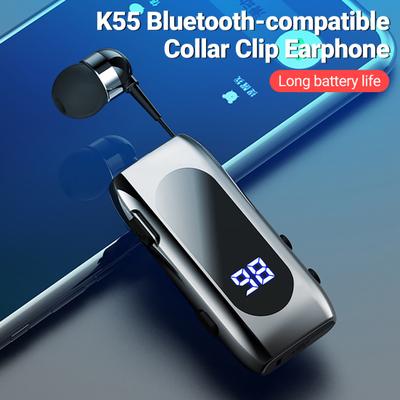 K55 Bluetooth-compatible Earphone Collar Clip Call Vibration Reminder Telescopic Cable Mini In-ear Sport Wireless Headphone for Driving