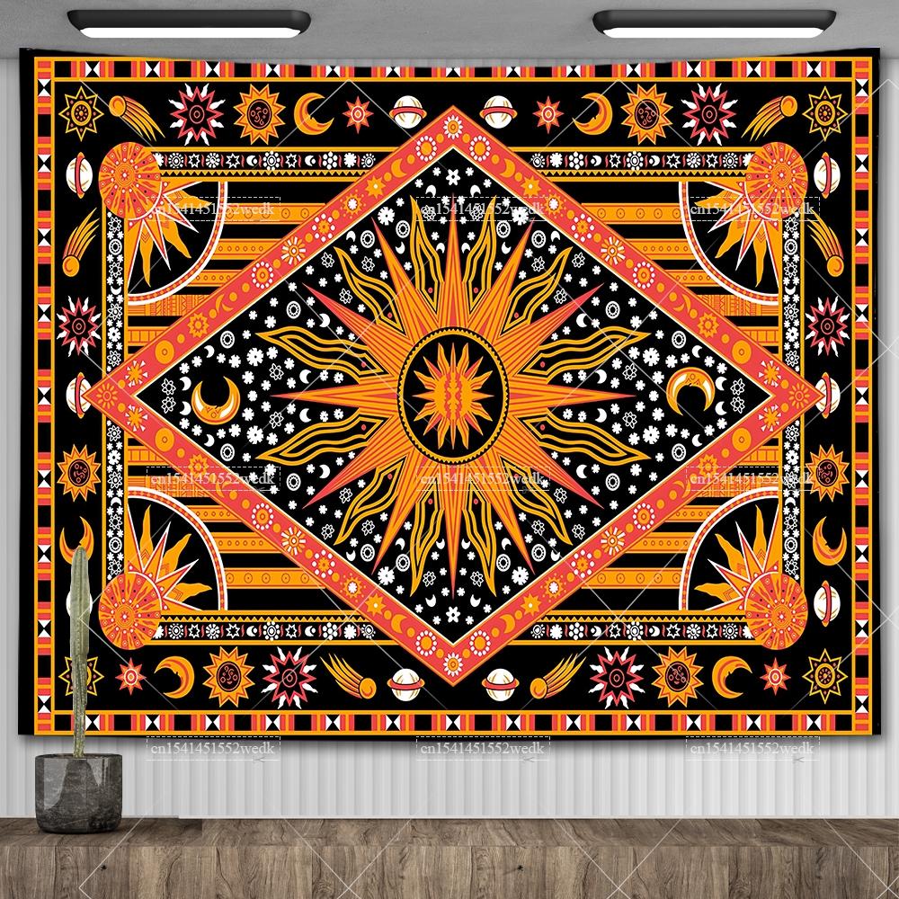 

Гобелен «Солнце и Луна» Инди-хиппи Мандала Небесный гобелен в стиле тай-дай Таро Астрология Алтарь Скатерть Эстетический декор комнаты 95x73cm