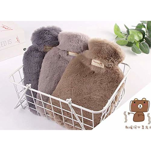 CestMall Hot Water Bottles, Set of 2, Cute Covers, Eco-Friendly, Fillable, Fluffy Covers, Washable, Safe, 900ml, Cold Weather Protection, Stomach Pain