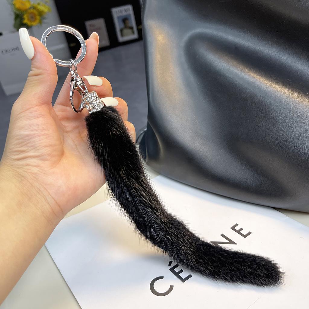 Класичний Брелок з Хвоста Норки Натуральне Хутро Жіноча Сумка Підвіска Дрібнички Ключі від Машини Металеві Кільця Ювелірні Прикраси Висококласний Подарунок на День Народження