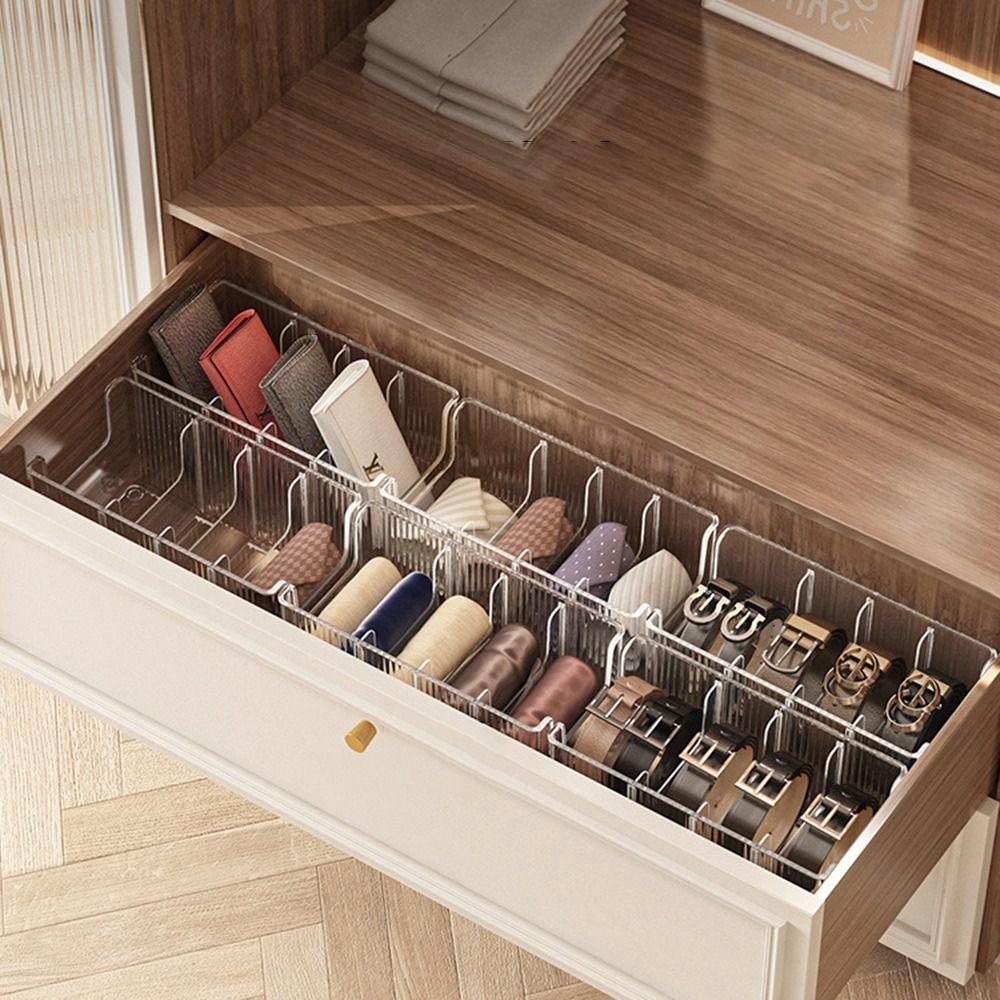 Acrylic Belt Storage Box with Removable Mesh Partition Display Box Waist Tie Scarf Organizer