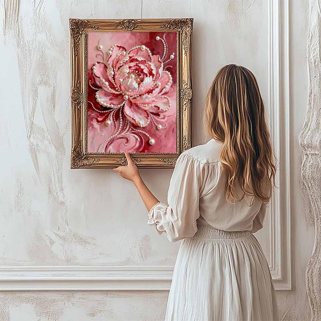 Crystal Pearl Painting 5D DIY Frame Decoration Painting Attractive Flowers Home Wall Decoration Transparent Pearl Gemstone Painting Picture Art Crafts