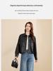 Sanpowa Women's Fall Lapel Single-Breasted Faux Leather Jacket