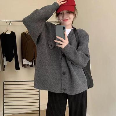 Sweater Cardigan Female Autumn and Winter V Neck Vintage Sweater Cardigan Coat Women Versatile Loose Knitted Sweater Outwear
