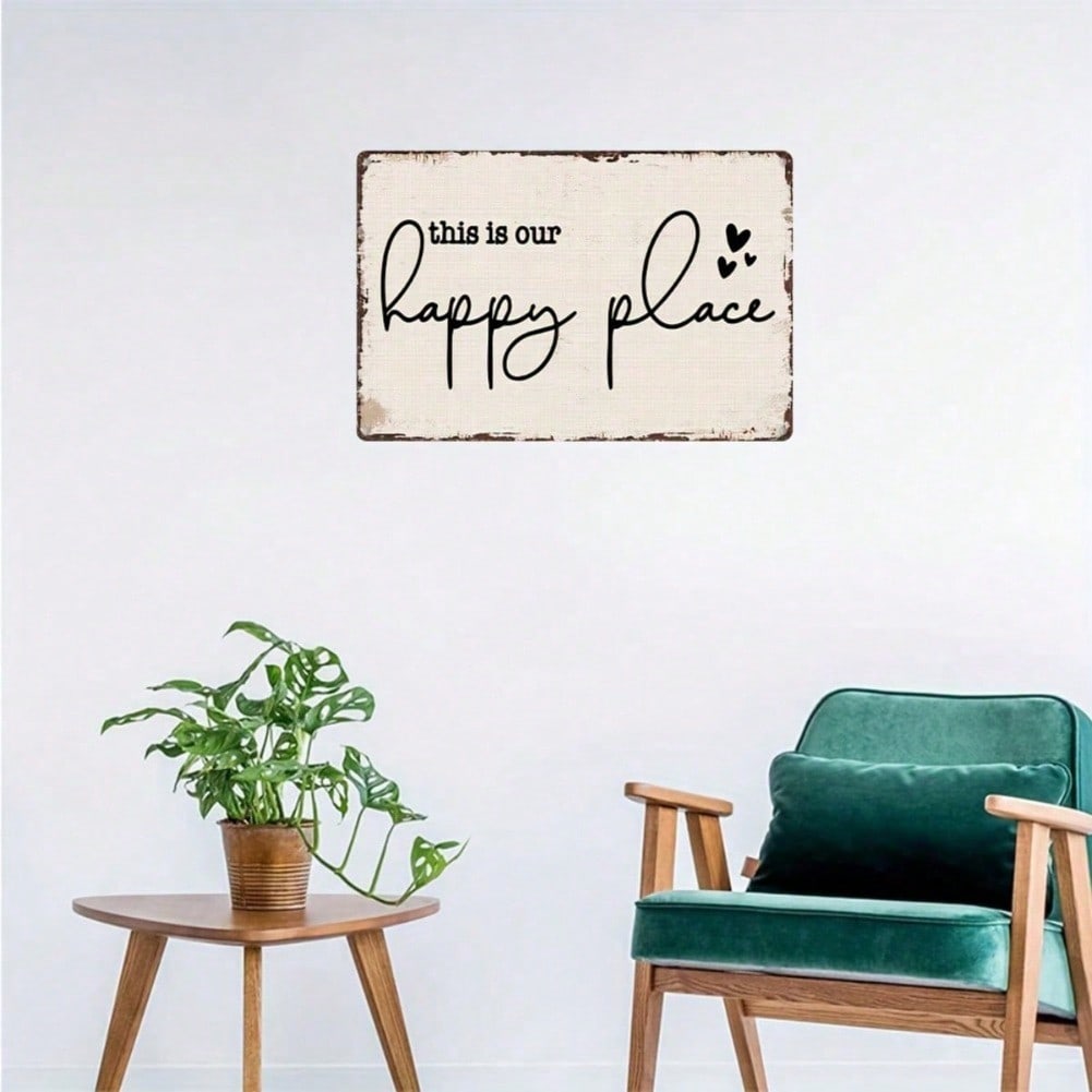 Vintage Our Happy Place Metal Sign Retro Wall Decor Home Bar Cafe