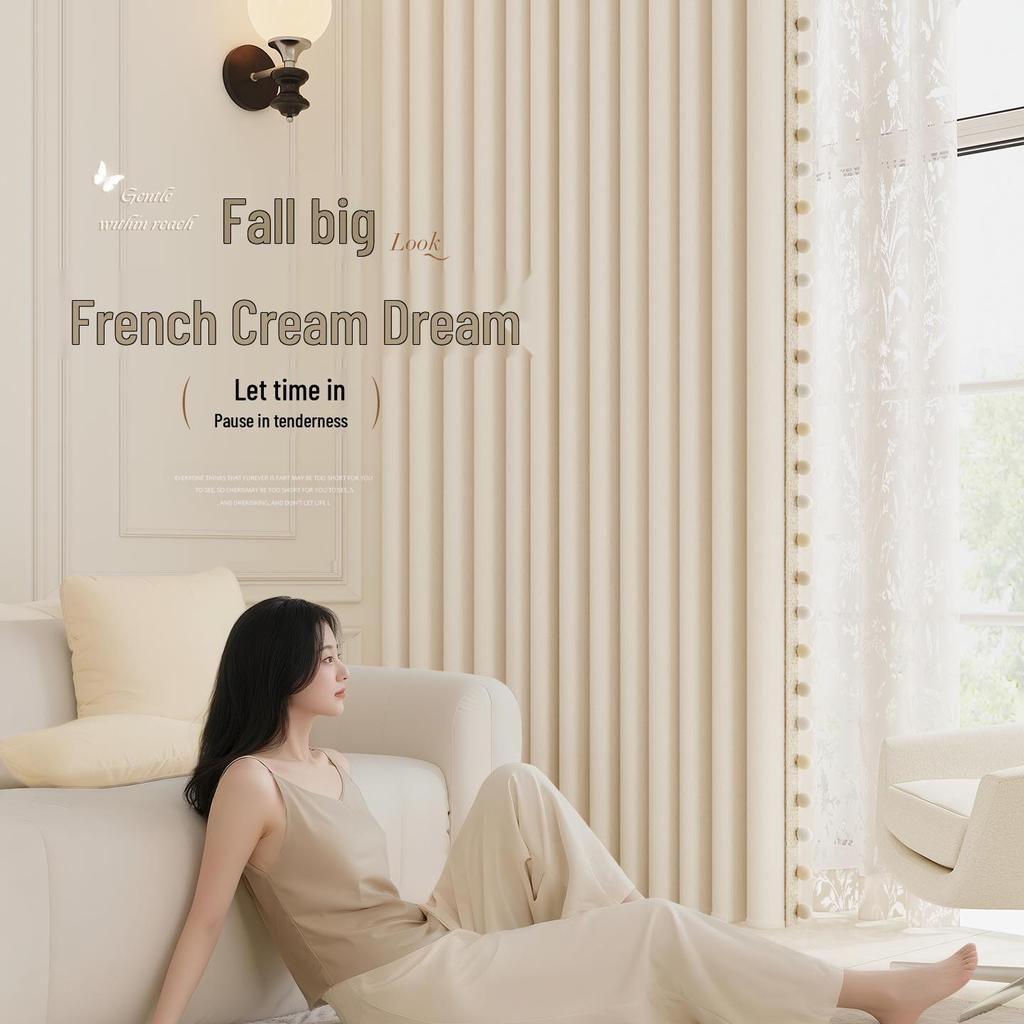 Elegant Double-Sided Chenille Blackout Curtains - High-End Cream Style for Living Room or Bedroom