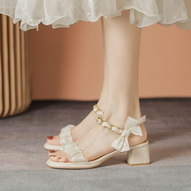 Fashion Strap sandals for women wearing bow and fairy style 2025 new summer height shoes with exposed toes