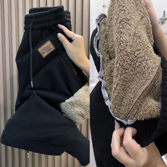 

Women s Lambswool Lined Embroidered Harem Joggers - Thick, Warm, Versatile Casual Pants for Winter 3XL