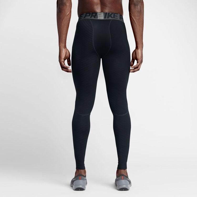 Nike Pro Warm Letter Print Color Block Slim Fit Sports Trousers Men Bottoms Black 725039-010