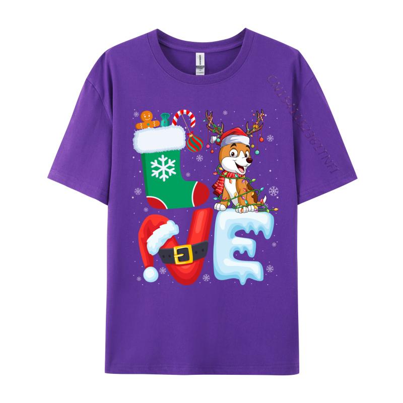 Dog Lover Santa Hat Christmas Tree Lights Dog Owner Xmas Tshirt Oversize Cotton Shirt For Men T-Shirt