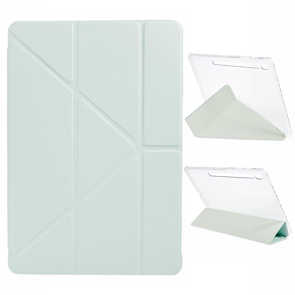 

For Samsung Galaxy Tab S10 FE+ Case PU Leather Origami Stand Clear Tablet Cover Light Green