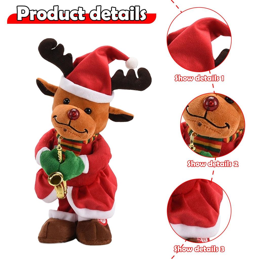 Electric Plush Toy Xmas Decor Christmas Decoration Decorative Desktop Ornament for Party Fireplace Centerpiece Home Shelf