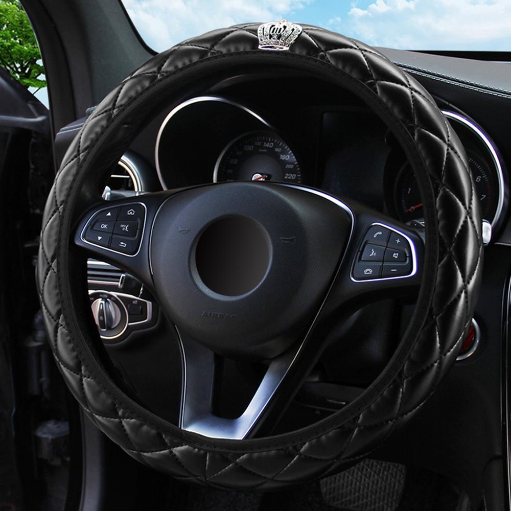PU kožený potah na volant 37-38CM Průměr Krystalová korunka Potahy na volant Příslušenství interiéru auta