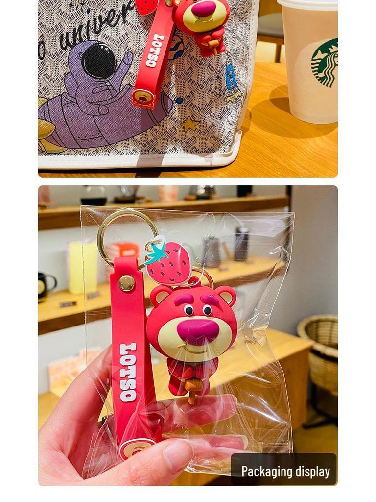 Genuine Lotso Mickey Plush Keychain - Creative Couple Bag Pendant Car Keyring Small Gift.