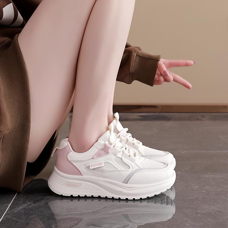 Spring mesh breathable sports shoes women's lightweight and versatile student running shoes thick-soled simple casual dad shoes