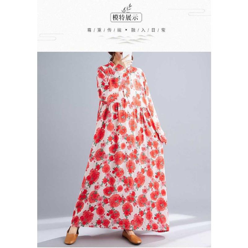 Neue Böhmische Vintage Bedruckte Locker Langarm Großer Schwung Lange Kleider