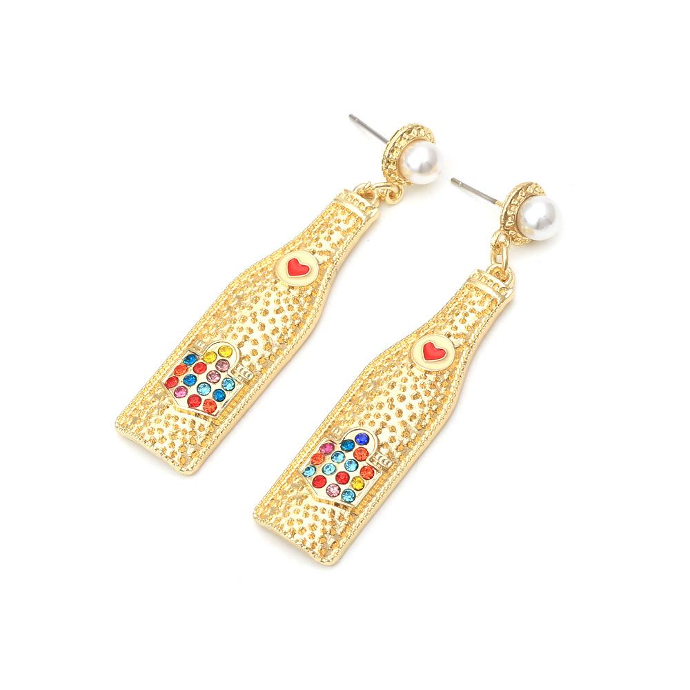 European and American New Fashion Fun Creative Design Sense Wine Bottle Alloy Diamond Earrings Simple Personality