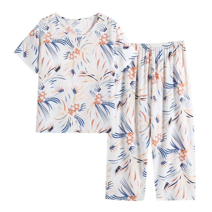 Women's Summer Suits, Casual Plus Size Artificial Cotton Short-sleeved Middle-aged Mother Pajamas, Homewear