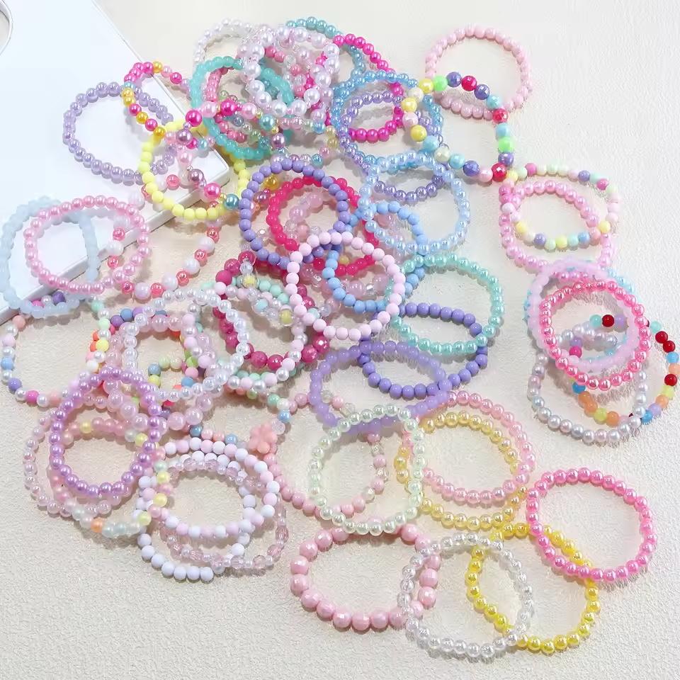 10Pcs Candy Color Beads Bracelet For Kids Girl Birthday Party Favors Baby Shower Guest Jewelry Gift School Prizes Treat Bag