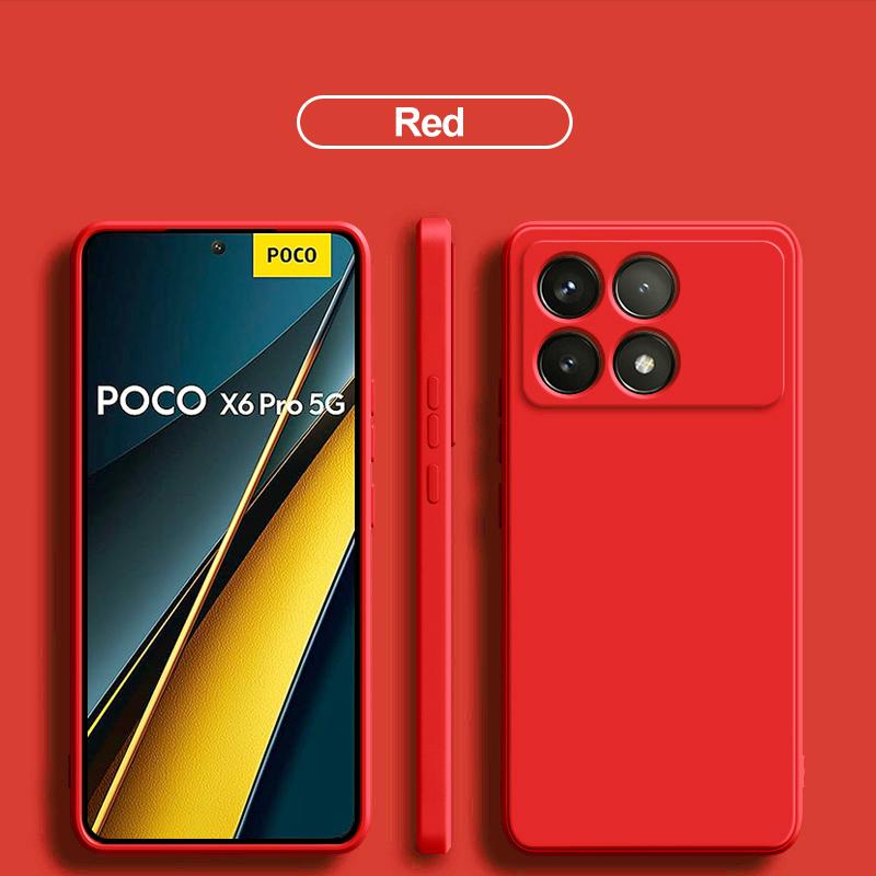 

Для Poco X6 Pro 5G чехол квадратный жидкий силиконовый защитный чехол для объектива камеры для телефона Xiaomi Poco X6 X 6 Pro Pocox6 Pro 5G мягкий чехол For Poco X6 красный