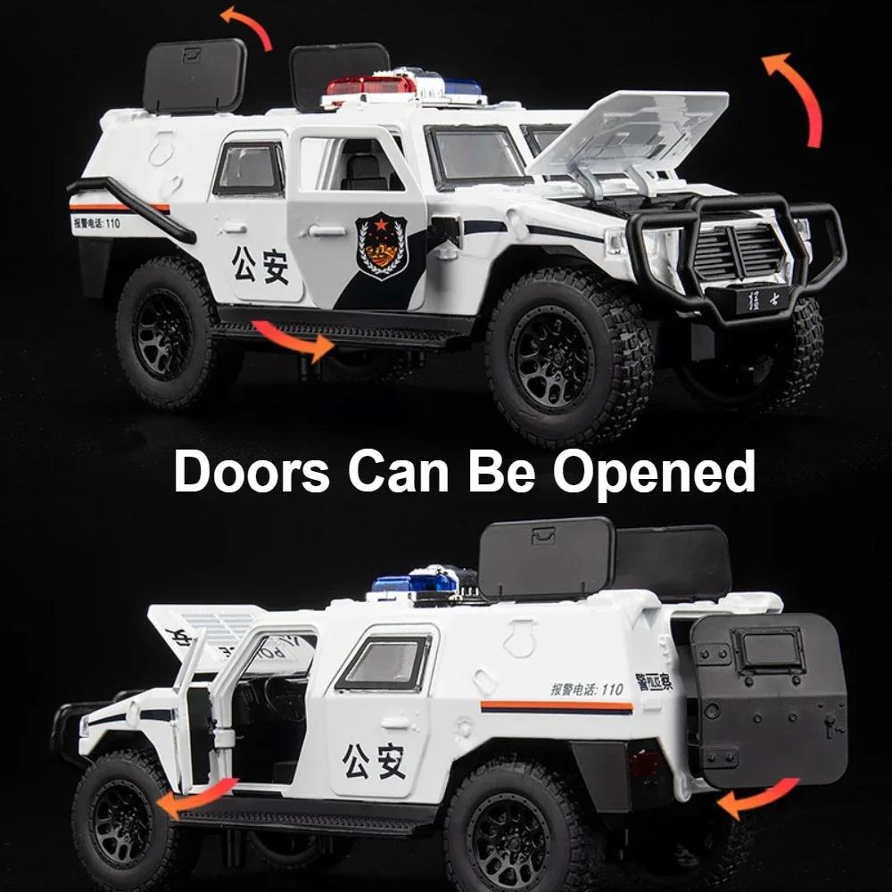 1:32 Dongfeng MengShi Sabertooth Model Police Car Toys Metal Diecast Off-road Vehicles Sound Light Pull Back for Boys Kids Gifts