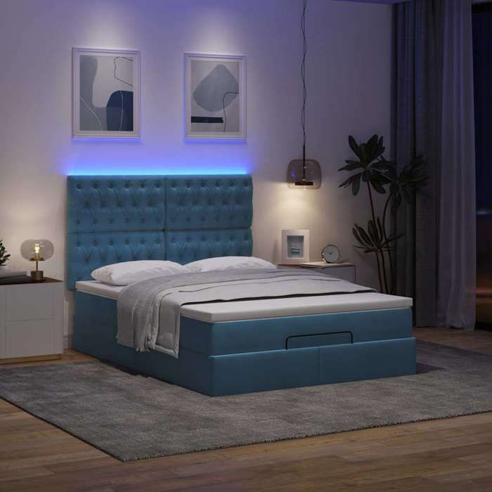 VidaXL Cadre de lit ottoman avec matelas bleu foncé 140x200 cm velours, cadre de lit, cadre de lit rembourré, cadre de lit 3314400