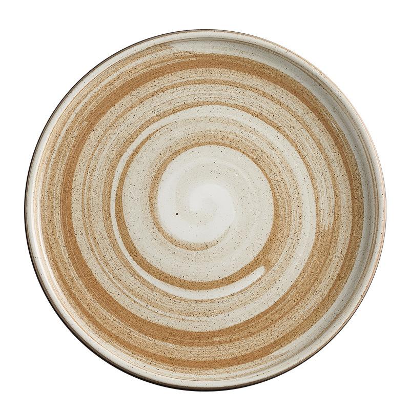 Ins Nordic Coarse Pottery Plate Western Food Flat Plate Steak Plate Household Vegetable Plate Vintage Cake Tray Restaurant Plate