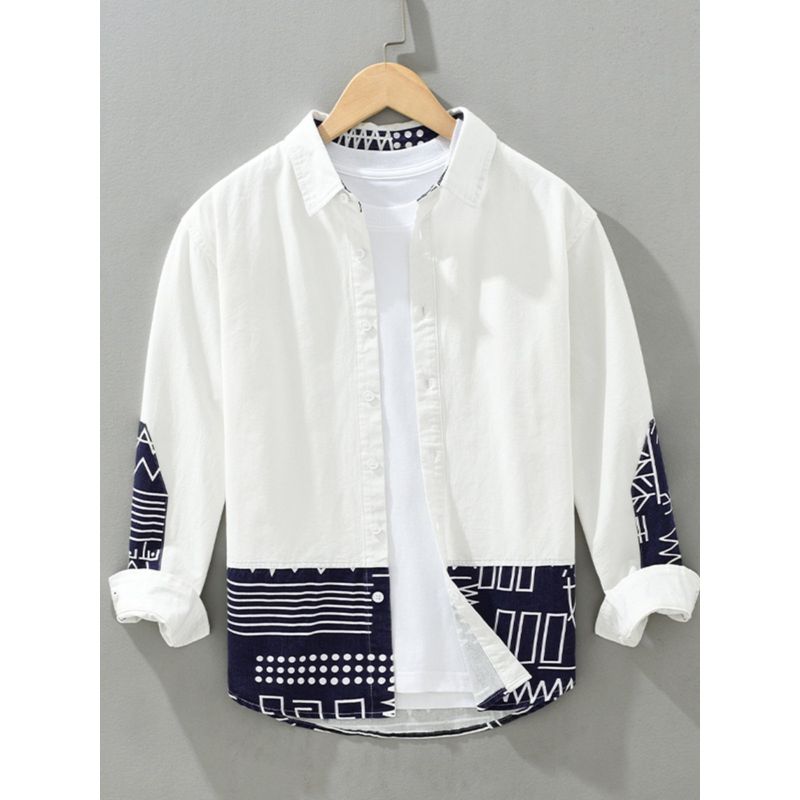 Patchwork Print Long sleeve Shirts Pu Shuai Young Men Outerwear Japan fashion Hong Kong Style Trendy Brand New Loose Casual Shirt