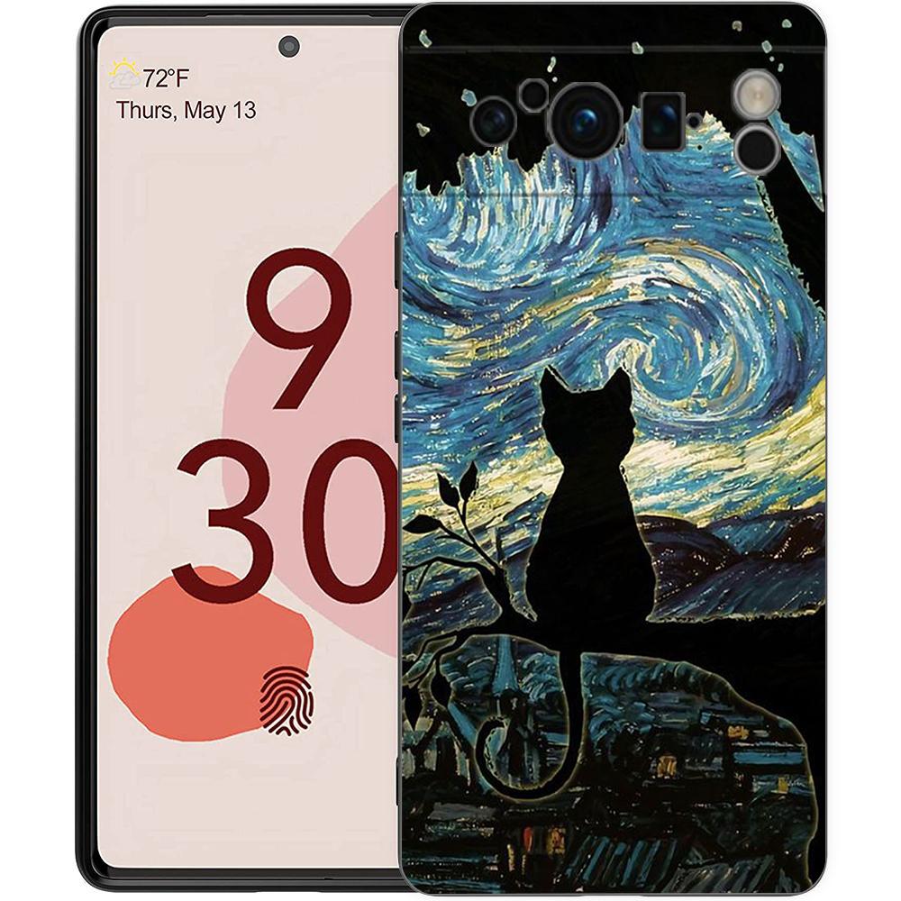 

Чехол для телефона Google Pixel 6 7 8 9 Pro XL 8A 7A 6A Черный чехол Мягкий корпус Художественный Черный кот Звездная ночь Pixel 7A