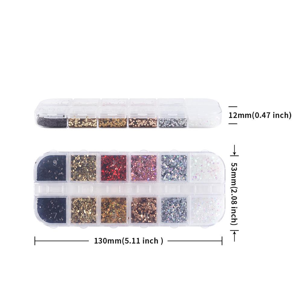 12Grids 3D Mini Heart/Star Nail Glitter Sequins 1mm Holographic Love Pentagram Flakes Sparkling Nail Art Decorations Paillettes