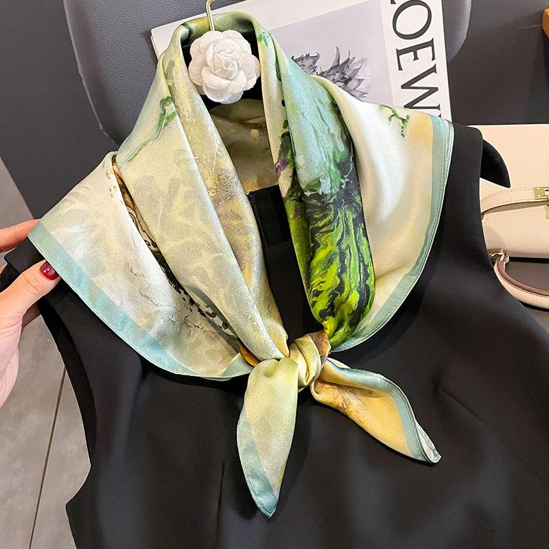 Brand 100% Real Silk Square Scarf Women Neckerchief Shawl Ladies Neck Wrap Headband Bandana Female Foulard Hijab Kerchief